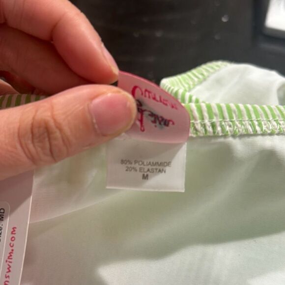 NWT Lisa Curran Green White Stripe Ivy High Waist Bikini Bottom Size Medium - Picture 6 of 7